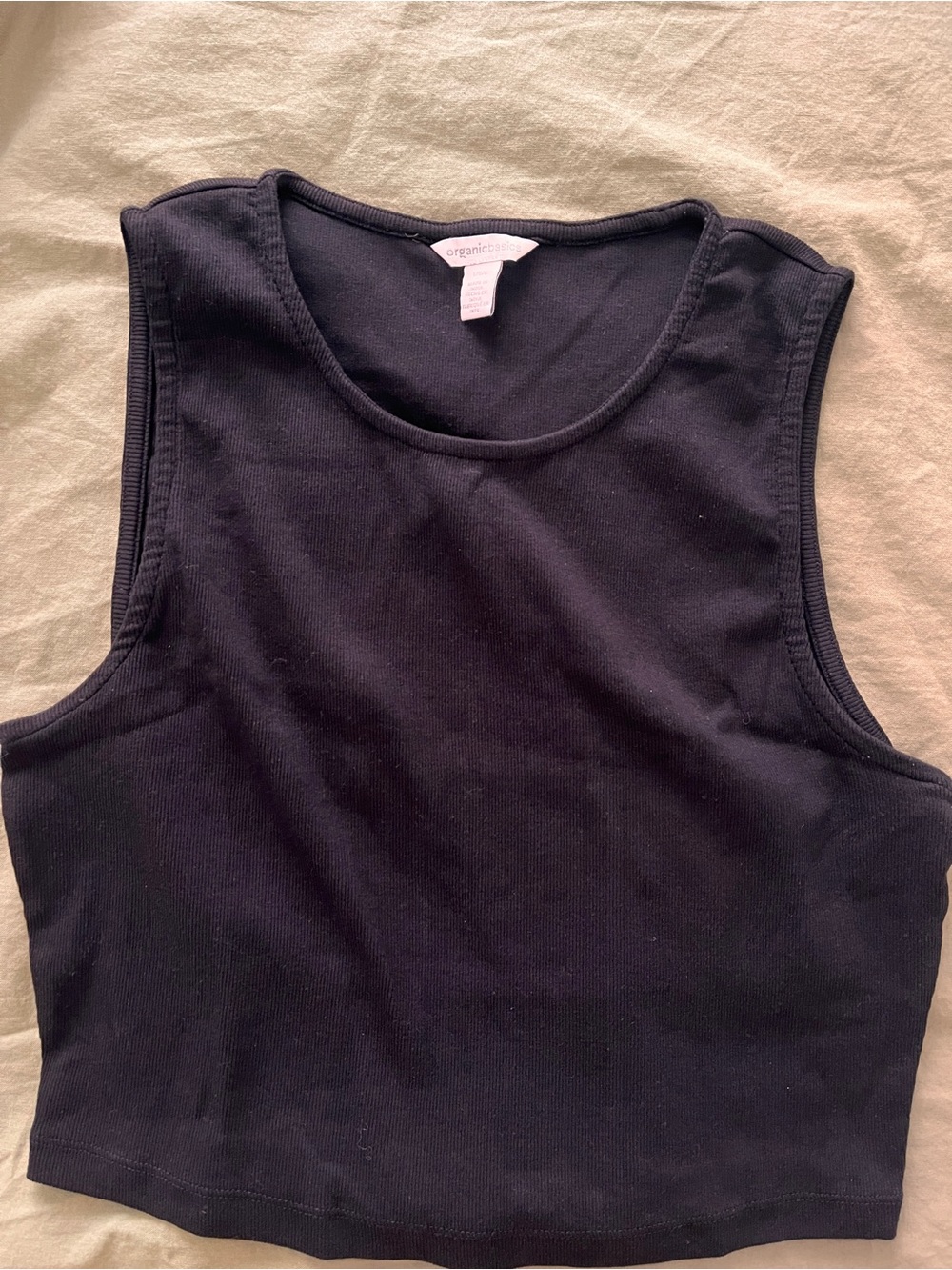 Organic Basics Black Ribbed Crop Tank
